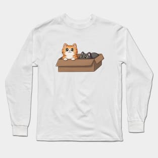 Cute Orange Cat And Black Cat In Box Long Sleeve T-Shirt